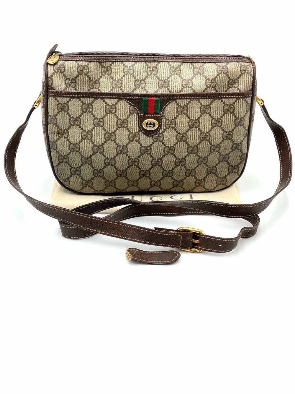 Auth Gucci GG Supreme PVC Sherry Line  Brown Shoulder Bag comes with COA